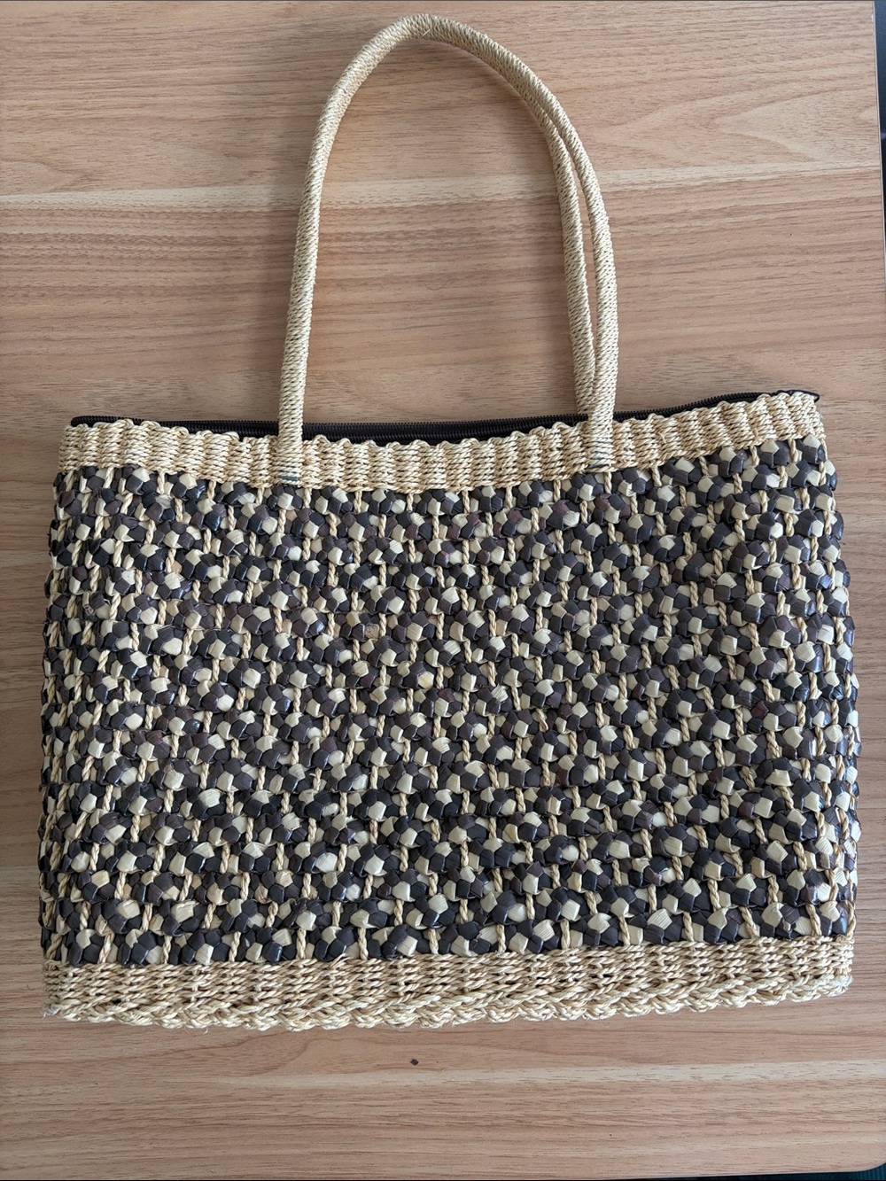 *Unverified* Longchamp Natural and Black Woven Tote